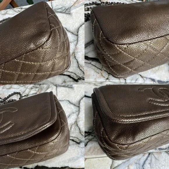 SOLD Chanel Classic Timeless CC Single Flap Metallic Caviar Shoulder Bag - Picture 13 of 16